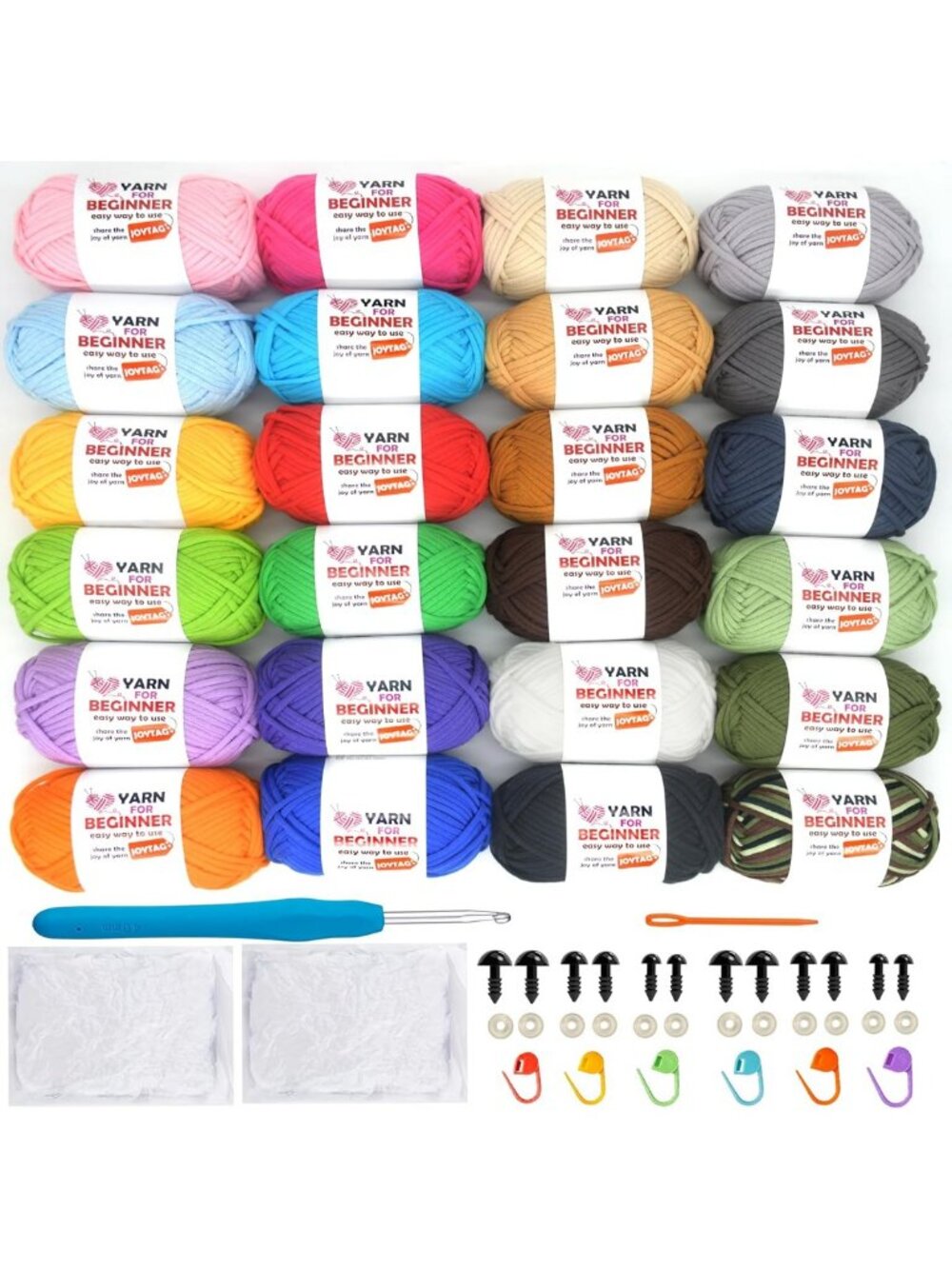 24 Pack Cotton Crochet Yarn for Beginners - Multicolor Knitting Supplies (50g